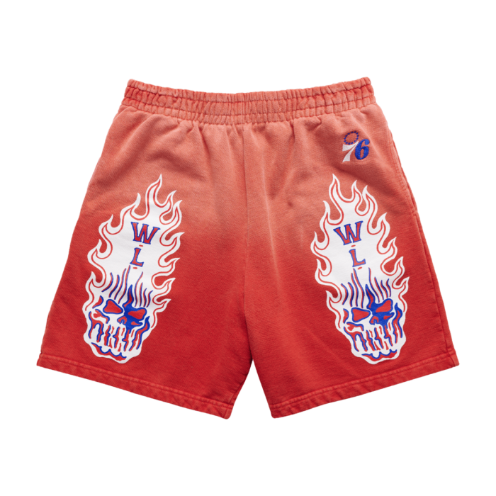 Warren Lotas Philadelphia 76ers Flaming Skull Shorts